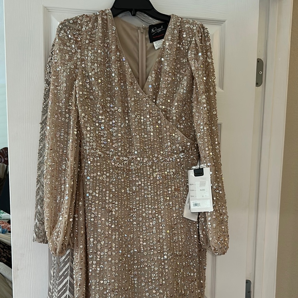 Mac Duggal Gold Sequin Wrap Gown
